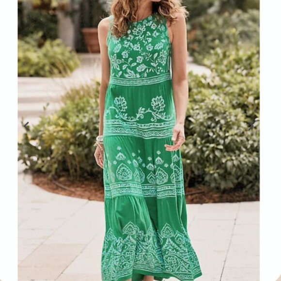 EUC J. Jill Green Sleeveless Floral Print Maxi Dress in Women's Large Petite - Picture 4 of 10